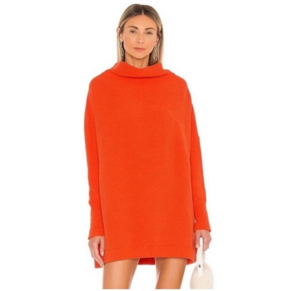 Free People Oversized Orange Turtleneck Sweater Dress